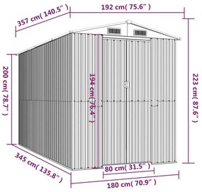 Sopron de gradina, gri deschis, 192x357x223 cm, otel galvanizat 192 x 357 x 223 cm