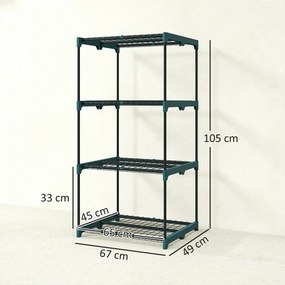 Outsunny Suport Vertical pentru Plante cu 4 Niveluri din Oțel și Plastic, Suport pentru Ghivece de Interior și Exterior, Grădină, Balcon, 67x49x105 cm, Verde Închis | Aosom Romania