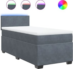 vidaXL Pat box spring cu saltea, gri închis, 80x200 cm, catifea