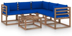 3067426 vidaXL Set mobilier de grădină perne albastre, 6 piese lemn pin tratat