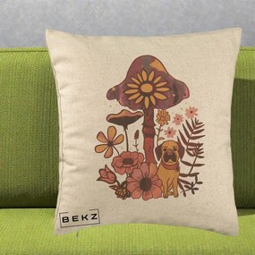 Perna Decorativa Ciuperca Caine Boho, 40x40 cm, Bej, Husa Detasabila, Perna Inclusa, BEKZ®