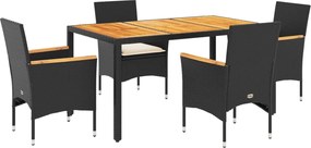 vidaXL Set mobilier grădină perne 5 piese negru poliratan/lemn acacia