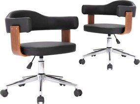 vidaXL Scaune pivotante, 2 buc. negru, lemn curbat & piele ecologică