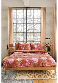 Lenjerie de pat din bumbac satinat pentru pat single Bonami Selection Blossom, 140 x 200 cm, maro teracotă