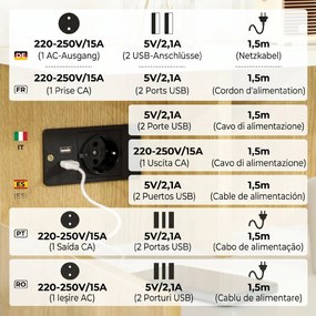 HOMCOM Noptieră Modernă cu Prize USB și Sertar, 40x40x60cm, Lemn Natural | Aosom Romania