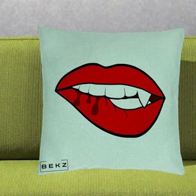 Perna Decorativa Vampire Lips Halloween, 40x40 cm, Verde Menta, Husa Detasabila, Perna Inclusa, BEKZ®