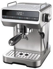 Espressor manual Finlux FEM-1866, 1150W, 20 bar, 1.2 L, Disc Crema, Cafea macinata, Ecran digital, Inox