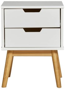Noptieră din lemn masiv de pin Marckeric Baku, alb-natural