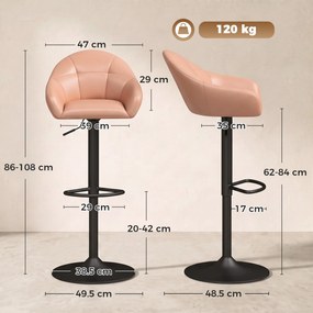 HOMCOM Set 2 Scaune de Bar din Piele Ecologică cu Spătar, Brațe și Înălțime Reglabilă, Maro | Aosom Romania