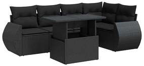 3326636 vidaXL Set mobilier de grădină cu perne, 6 piese, negru, poliratan