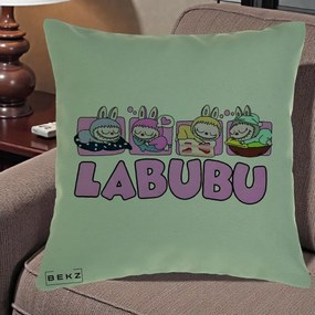 Perna Personalizata Labubu Sleeping Quad, 40x40 cm, Verde, Husa Detasabila, Perna Inclusa, BEKZ®