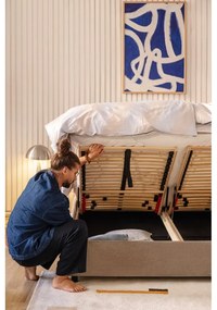 Pat matrimonial taupe tapițat cu spațiu de depozitare cu somieră 180x200 cm Myra Pillow – Bonami Selection