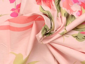 Lenjerie de pat din bumbac FLORI CU FRUNZE roz Dimensiune lenjerie de pat: 80 x 80 cm | 135 x 200 cm