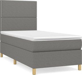 vidaXL Pat box spring cu saltea, gri închis, 90x200 cm, textil