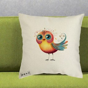 Perna Decorativa Pasare Vibranta cu Aripi Ornamentale, 40x40 cm, Ecru, Husa Detasabila, Perna Inclusa, BEKZ®