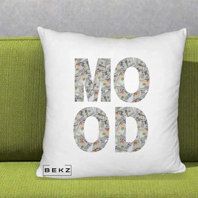 Perna Decorativa MOOD Money Grafic Urban, 40x40 cm, Alb Pufos, Husa Detasabila, Perna Inclusa, BEKZ®