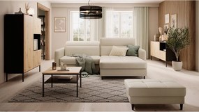 Colțar bej extensibil/cu spațiu de depozitare cu tapițerie din catifea (cu colț pe partea dreaptă/cu șezlong) Gomsi – ELTAP