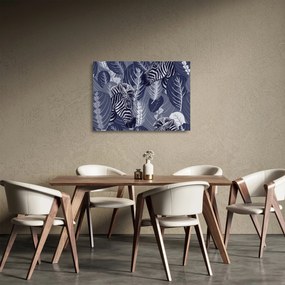 Tablou pe sticlă - Zebre între frunze (70x50 cm)