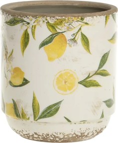 Ghiveci din ceramică, pictat manual, crem, H13.5/D13 cm, Limone