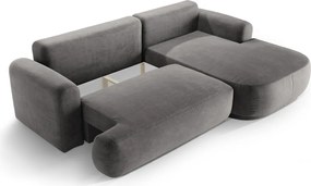 Coltar extensibil dreapta 5 locuri, modular, cu lada depozitare, Ella, Micadoni Home, 271x174x94 cm, catifea, gri