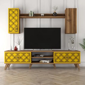 Comoda TV Class S - Walnut, Yellow