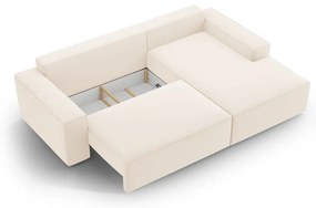 Colțar bej extensibil/cu spațiu de depozitare cu tapițerie din catifea (cu colț pe partea dreaptă/cu șezlong) Jodie – Micadoni