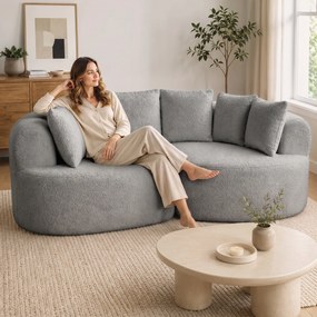 HOMCOM Canapea 3 locuri fără cadru, cu șezut amplu, 6 perne, design curbat, din chenille, gri deschis | Aosom Romania