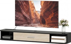 HOMCOM Mobilier TV Suspendat 120 cm, Mobilă TV pentru până la 127 cm, Ușă Rabatabilă, 2 Rafturi Deschise și Orificii pentru Cabluri, Negru | Aosom Romania