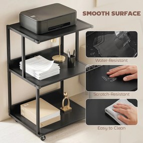 HOMCOM Suport pentru Imprimantă cu 3 Niveluri, Tavă Industrială Metalică pentru Birou, Negru | Aosom Romania