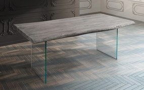Masă lemn masiv Dining Roger Stejar Picioare Sticlă 200/220/240/, 260 × 100 × 78 cm - 180x80