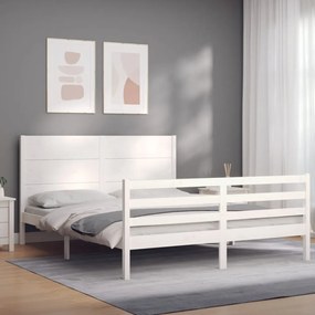 3194642 vidaXL Cadru de pat cu tăblie, alb, king size, lemn masiv