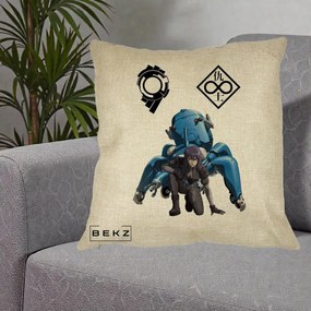 Perna Personalizata Ghost in the Shell Motoko si Tachikoma, 40x40 cm, Crem, Husa Detasabila, Perna Inclusa, BEKZ®