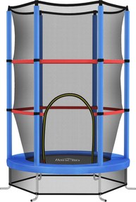 HOMCOM Saltea Elastică pentru Copii 3-6 Ani cu Plasă de Protecție, 6 Stâlpi și 3 Intrări, Ø140x190 cm, Albastru | Aosom Romania