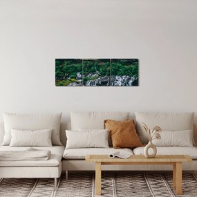 Tablou cu cascade în natură (cu ceas) (90x30 cm)