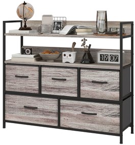 HOMCOM Mobilier de depozitare stil industrial comoda 5 sertare din material textil pliabile și detașabile și rafturi - 98l x 29P x 85H cm | Aosom Romania