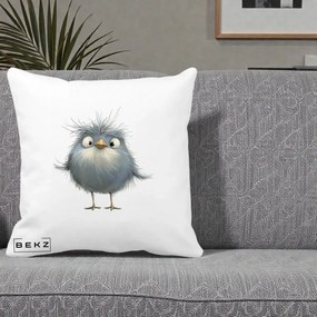 Perna Decorativa Pui Gri Pufos Zbarlit, 40x40 cm, Alba Mata, Husa Detasabila, Perna Inclusa, BEKZ®
