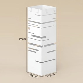 HOMCOM Suport pentru umbrele metalic cu 4 cârlige și tavă colectoare detașabilă pentru hol, birou 15,5x15,5x49 cm Alb | Aosom Romania