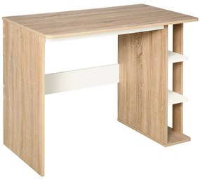 HOMCOM Birou 2 în 1 cu raft 3 nivele, spațiu generos de lucru, lemn de mesteacăn, 100x55x74 cm, pentru birou/dormitor | Aosom Romania