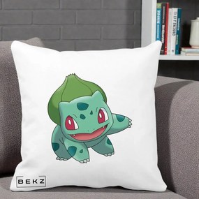 Perna Personalizata Bulbasaur Pokemon, 40x40 cm, Alba Mata, Husa Detasabila, Perna Inclusa, BEKZ®