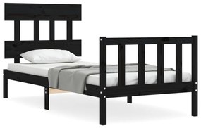3193300 vidaXL Cadru de pat cu tăblie Small Single, negru, lemn masiv