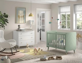Set Pătuț, Comodă și Masă de Înfășat pentru Bebeluși, 3 Piese, Multicolor (Pin Masiv și MDF) – Billy – Vipack