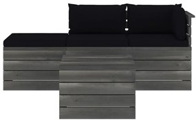 Set mobilier gradina din paleti, 4 piese, cu perne, lemn de pin Negru, 4