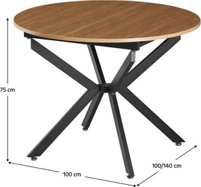 Masă extensibilă de dining, stejar deschis/neagră, 100x100-140x75 cm, ABERO TIP 1