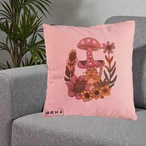 Perna Decorativa Ciuperca Pisica Boho, 40x40 cm, Roz, Husa Detasabila, Perna Inclusa, BEKZ®