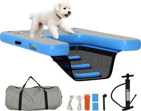 PawHut Rampă gonflabilă pentru plută pentru câini, platformă plutitoare pentru sporturi nautice 120 x 90 x 10 cm albastru și gri | Aosom Romania