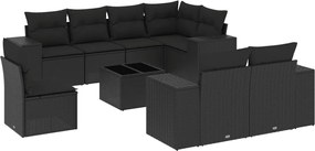 vidaXL Set mobilier de grădină cu perne, 9 piese, negru, poliratan