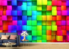 Tapet Premium Canvas - Curcubeul culorilor si cuburi abstract 3d