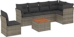 vidaXL Set canapele de grădină, 7 piese, cu perne, gri, poliratan