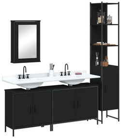 vidaXL Set mobilier de baie, 4 piese, negru, lemn prelucrat