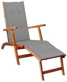 vidaXL Șezlong exterior, suport picioare și pernă, lemn masiv acacia